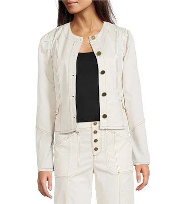 KARL LAGERFELD PARIS Coordinating Round Neck Long Sleeve Contrast Trim Cropped Jacket