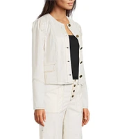 KARL LAGERFELD PARIS Coordinating Round Neck Long Sleeve Contrast Trim Cropped Jacket