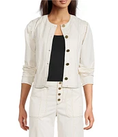 KARL LAGERFELD PARIS Coordinating Round Neck Long Sleeve Contrast Trim Cropped Jacket