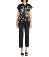 KARL LAGERFELD PARIS Coordinating Satin Crepe Floral Print Point Collar Sleeveless Shirt