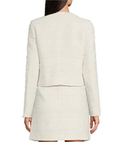 KARL LAGERFELD PARIS Coordinating Tweed Pearl Flower Round Neck Long Sleeve Button Front Jacket