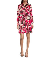 KARL LAGERFELD PARIS Crepe De Chine Point Collar Long Sleeve Belted Button Front Shirt Dress