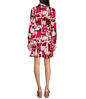 KARL LAGERFELD PARIS Crepe De Chine Point Collar Long Sleeve Belted Button Front Shirt Dress