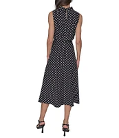 KARL LAGERFELD PARIS Crepe Dotted Print Mock Neck Sleeveless Midi Dress
