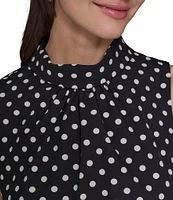 KARL LAGERFELD PARIS Crepe Dotted Print Mock Neck Sleeveless Midi Dress