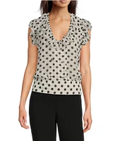 KARL LAGERFELD PARIS Crepe Dotted V-Neck Sleeveless Ruffle Blouse
