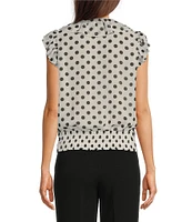 KARL LAGERFELD PARIS Crepe Dotted V-Neck Sleeveless Ruffle Blouse