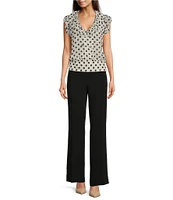 KARL LAGERFELD PARIS Crepe Dotted V-Neck Sleeveless Ruffle Blouse