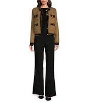 KARL LAGERFELD PARIS Crew Neck Long Sleeve Button Front Four-Pocket Cropped Cardigan