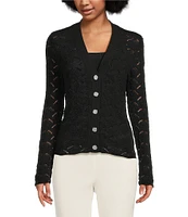 KARL LAGERFELD PARIS Crochet Knit V-Neck Long Sleeve Coordinating Cardigan