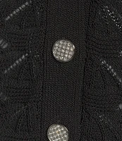 KARL LAGERFELD PARIS Crochet Knit V-Neck Long Sleeve Coordinating Cardigan
