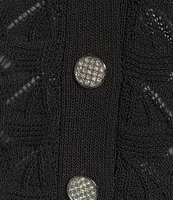KARL LAGERFELD PARIS Crochet Knit V-Neck Long Sleeve Coordinating Cardigan