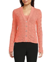 KARL LAGERFELD PARIS Crochet Knit V-Neck Long Sleeve Coordinating Cardigan