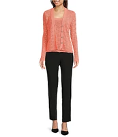 KARL LAGERFELD PARIS Crochet Knit V-Neck Long Sleeve Coordinating Cardigan