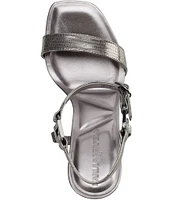 KARL LAGERFELD PARIS Cybil Lizard Embossed Metallic Ankle Strap Sandals