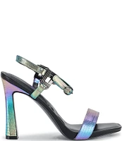 KARL LAGERFELD PARIS Cybil Lizard Embossed Metallic Ankle Strap Sandals