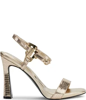 KARL LAGERFELD PARIS Cybil Lizard Embossed Metallic Ankle Strap Sandals