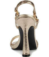 KARL LAGERFELD PARIS Cybil Lizard Embossed Metallic Ankle Strap Sandals