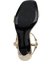 KARL LAGERFELD PARIS Cybil Lizard Embossed Metallic Ankle Strap Sandals