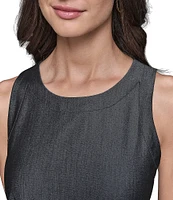 KARL LAGERFELD PARIS Denim Crew Neck Sleeveless Belted A-Line Midi Dress