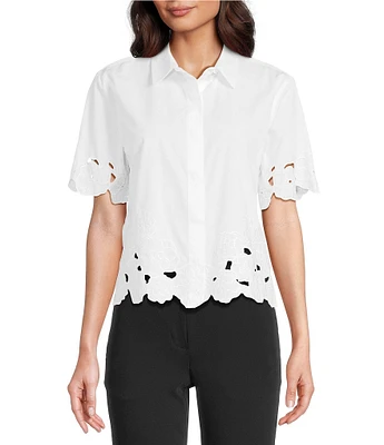 KARL LAGERFELD PARIS Embroidered Cutout Floral Camp Shirt