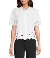 KARL LAGERFELD PARIS Embroidered Cutout Floral Camp Shirt