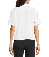 KARL LAGERFELD PARIS Embroidered Cutout Floral Camp Shirt