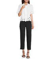 KARL LAGERFELD PARIS Embroidered Cutout Floral Camp Shirt