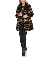 KARL LAGERFELD PARIS Faux Fur Single Breasted Zebra Coat