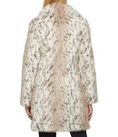 KARL LAGERFELD PARIS Faux Fur Snow Leopard Single Breasted Notch Collar Coat