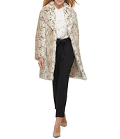 KARL LAGERFELD PARIS Faux Fur Snow Leopard Single Breasted Notch Collar Coat