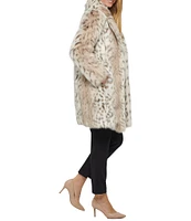 KARL LAGERFELD PARIS Faux Fur Snow Leopard Single Breasted Notch Collar Coat