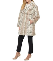 KARL LAGERFELD PARIS Faux Fur Snow Leopard Single Breasted Notch Collar Coat