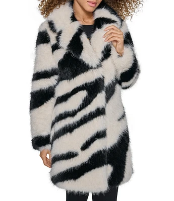 KARL LAGERFELD PARIS Faux Fur Zebra Single Breasted Notch Collar Coat