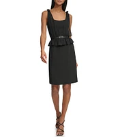 KARL LAGERFELD PARIS Flat Chiffon Square Neck Sleeveless Belted Dress