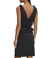 KARL LAGERFELD PARIS Flat Chiffon Square Neck Sleeveless Belted Dress