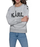 KARL LAGERFELD PARIS Fleece Eiffel Tower Logo Crew Neck Long Sleeve Sweatshirt