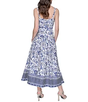 KARL LAGERFELD PARIS Floral Printed Square Neck Sleeveless A-Line Midi Dress