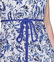 KARL LAGERFELD PARIS Floral Printed Square Neck Sleeveless A-Line Midi Dress