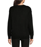 KARL LAGERFELD PARIS Fuzzy Choupette Crew Neck Long Sleeve Sweater