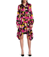 KARL LAGERFELD PARIS Geo-Print Long Sleeve Button Down Shirt Dress