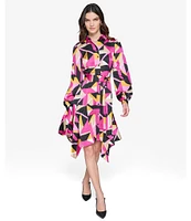 KARL LAGERFELD PARIS Geo-Print Long Sleeve Button Down Shirt Dress