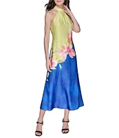 KARL LAGERFELD PARIS Halter Neck Printed Slip Midi Dress