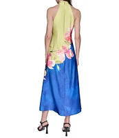 KARL LAGERFELD PARIS Halter Neck Printed Slip Midi Dress