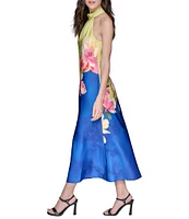 KARL LAGERFELD PARIS Halter Neck Printed Slip Midi Dress