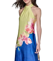 KARL LAGERFELD PARIS Halter Neck Printed Slip Midi Dress