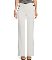 KARL LAGERFELD PARIS High Waisted Full Length Sailor Button Pocket Pant