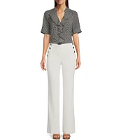 KARL LAGERFELD PARIS High Waisted Full Length Sailor Button Pocket Pant