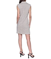 KARL LAGERFELD PARIS Jacquard Knit Notched Collar Button Front Boucle Blazer Dress