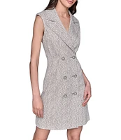 KARL LAGERFELD PARIS Jacquard Knit Notched Collar Button Front Boucle Blazer Dress